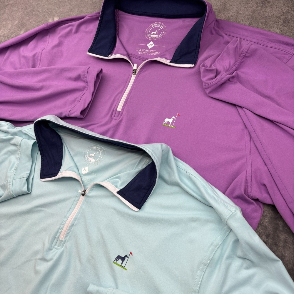 Proud 90 Golf 1/4 Zip Mens 2XL Blue (Lot of 2) Performance Pullover Stretch XXL